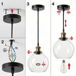 Emitto Ceiling Pendant Light Retro Industrial Glass Lampshade Adjustable Cable