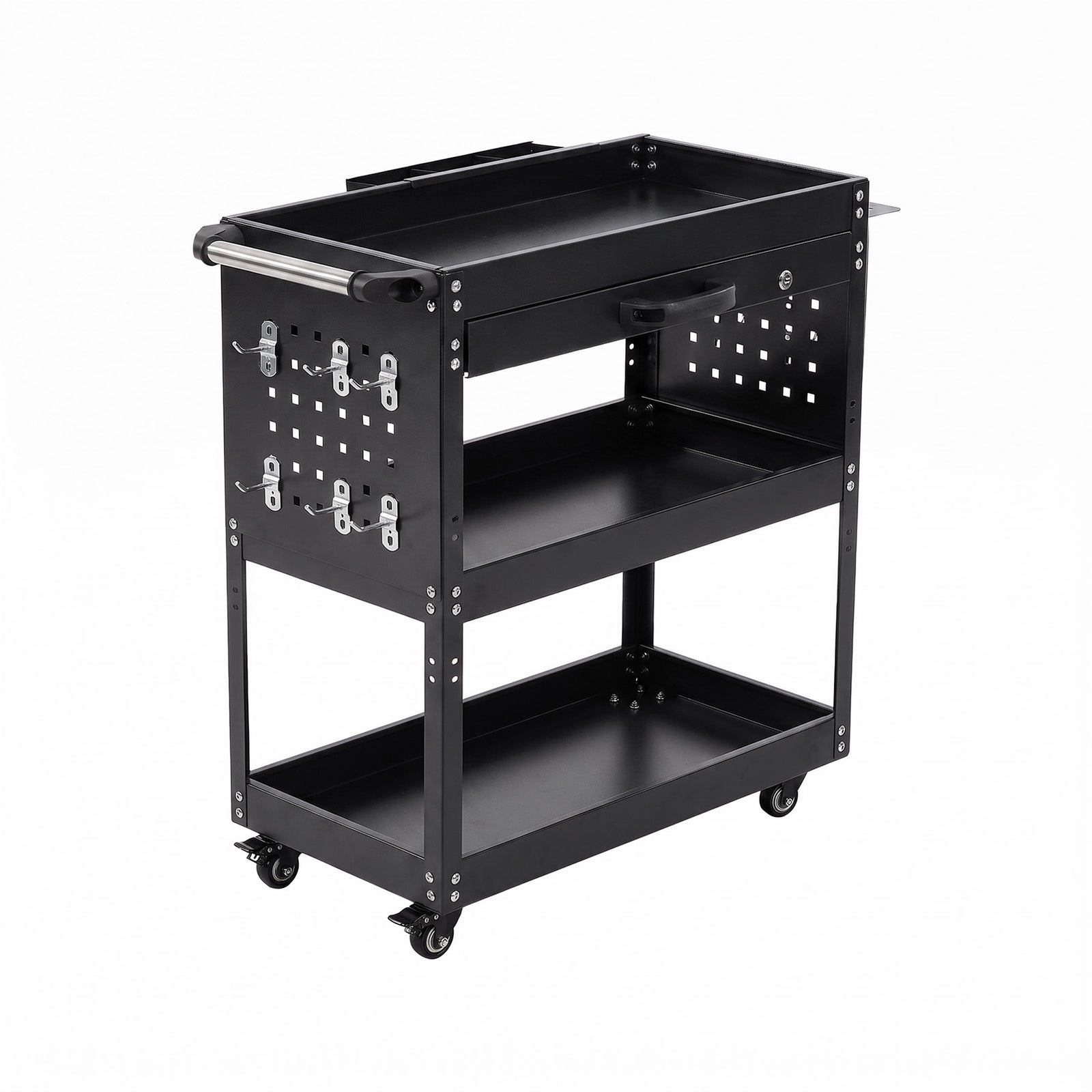 Breeins 3-tier Tool Cart With Lockable Drawer And 10 Hooks