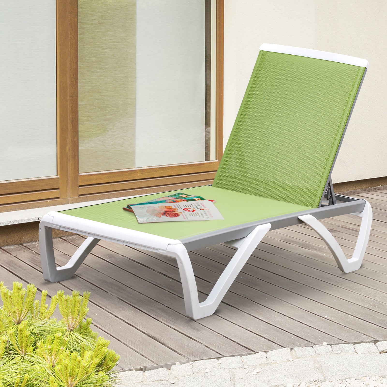 Outdoor Chaise Lounge W/ Adjustable Back | Green