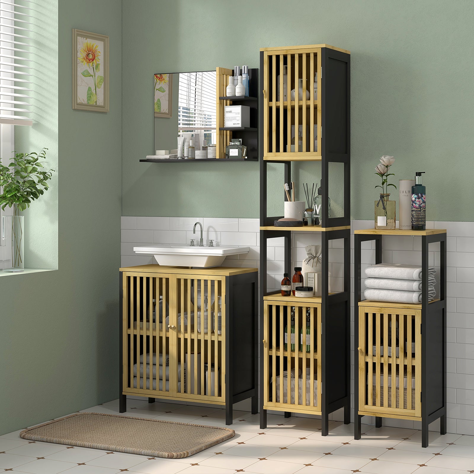 Bathroom Mirror Wall Mount Vanity Mirror 4 Storage Shelves