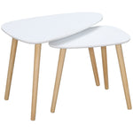 Side Table Set Of 2 Nested Coffee Table With Solid Wood Legs | White