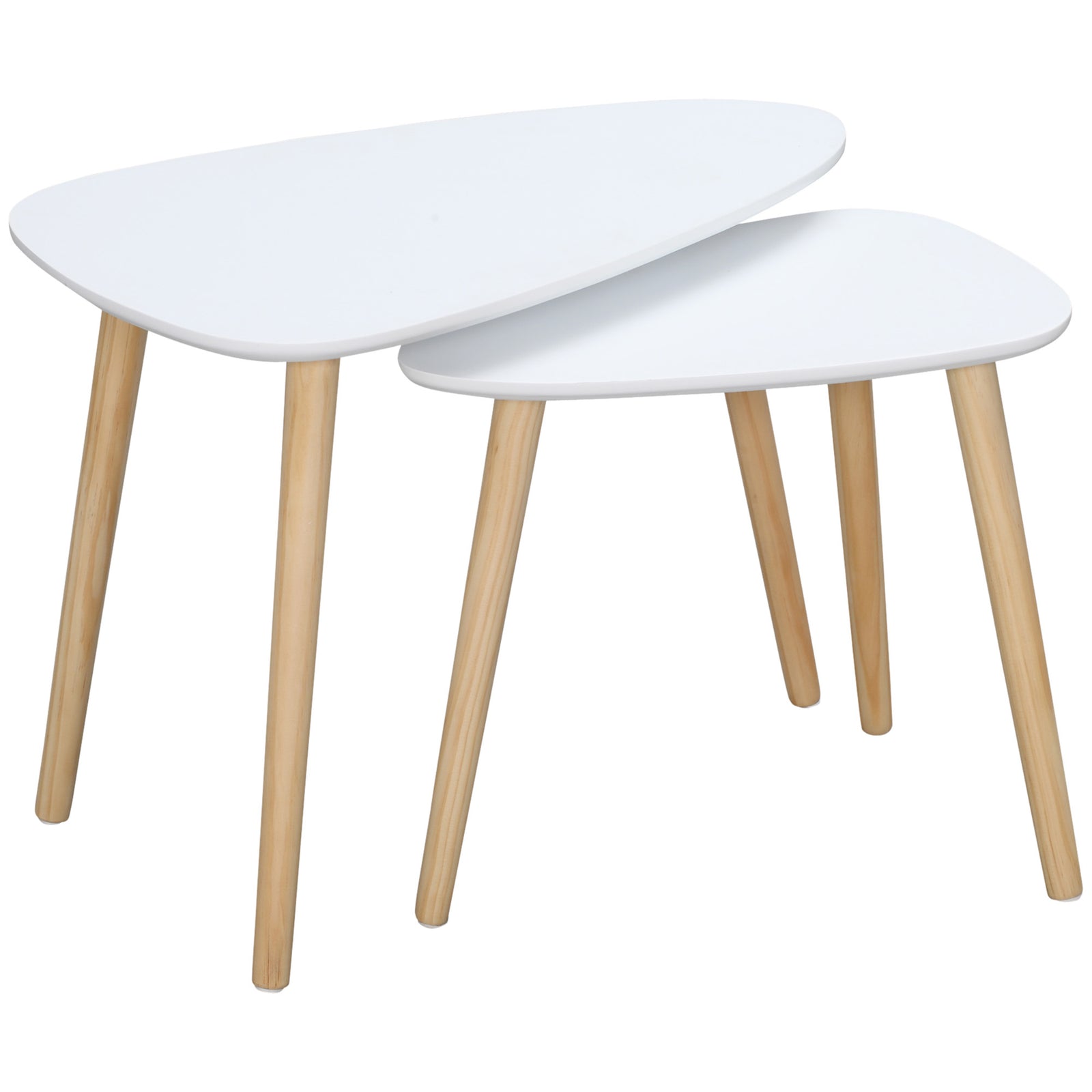 Side Table Set Of 2 Nested Coffee Table With Solid Wood Legs | White