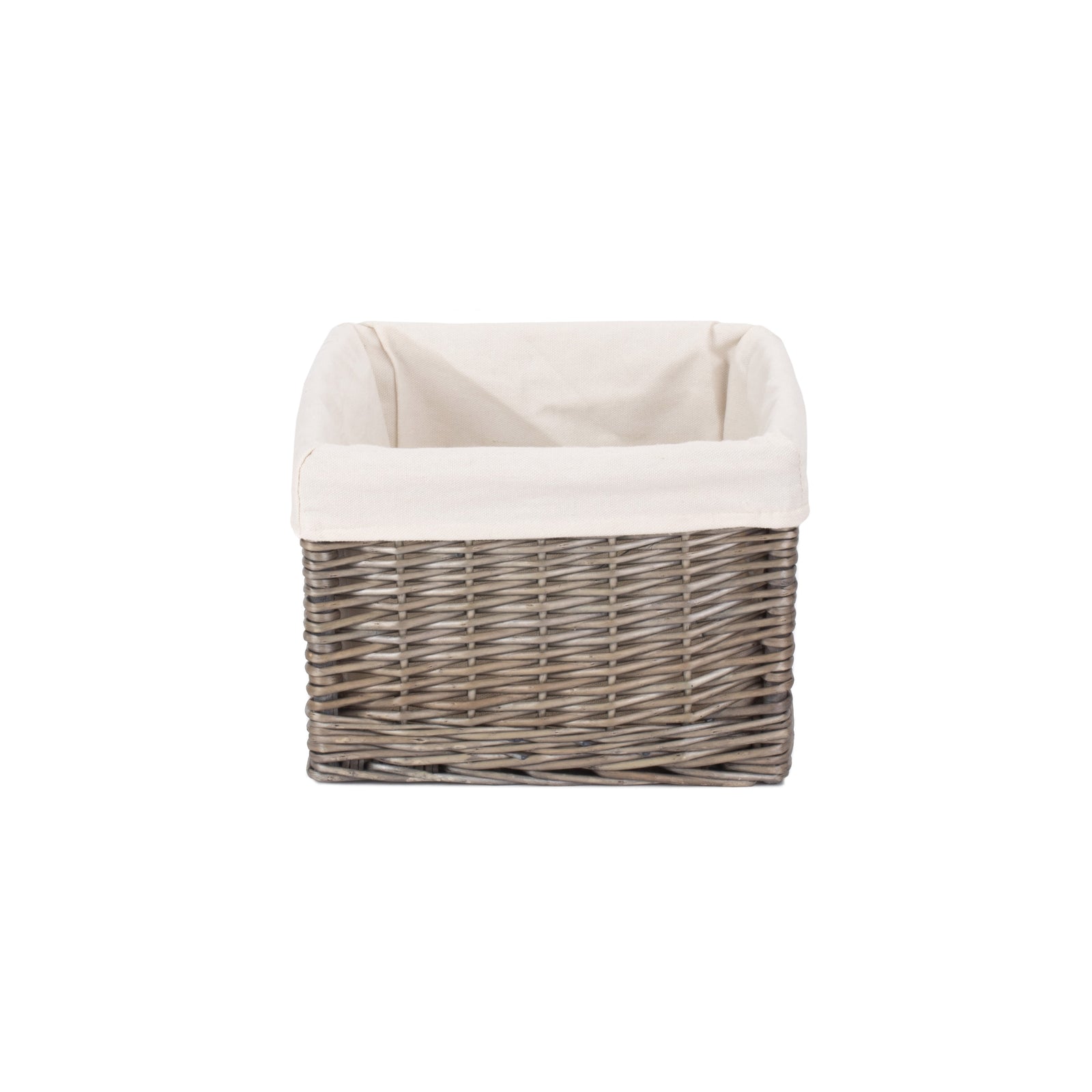Wicker Square Antique Wash Lined Storage Basket | Small | White