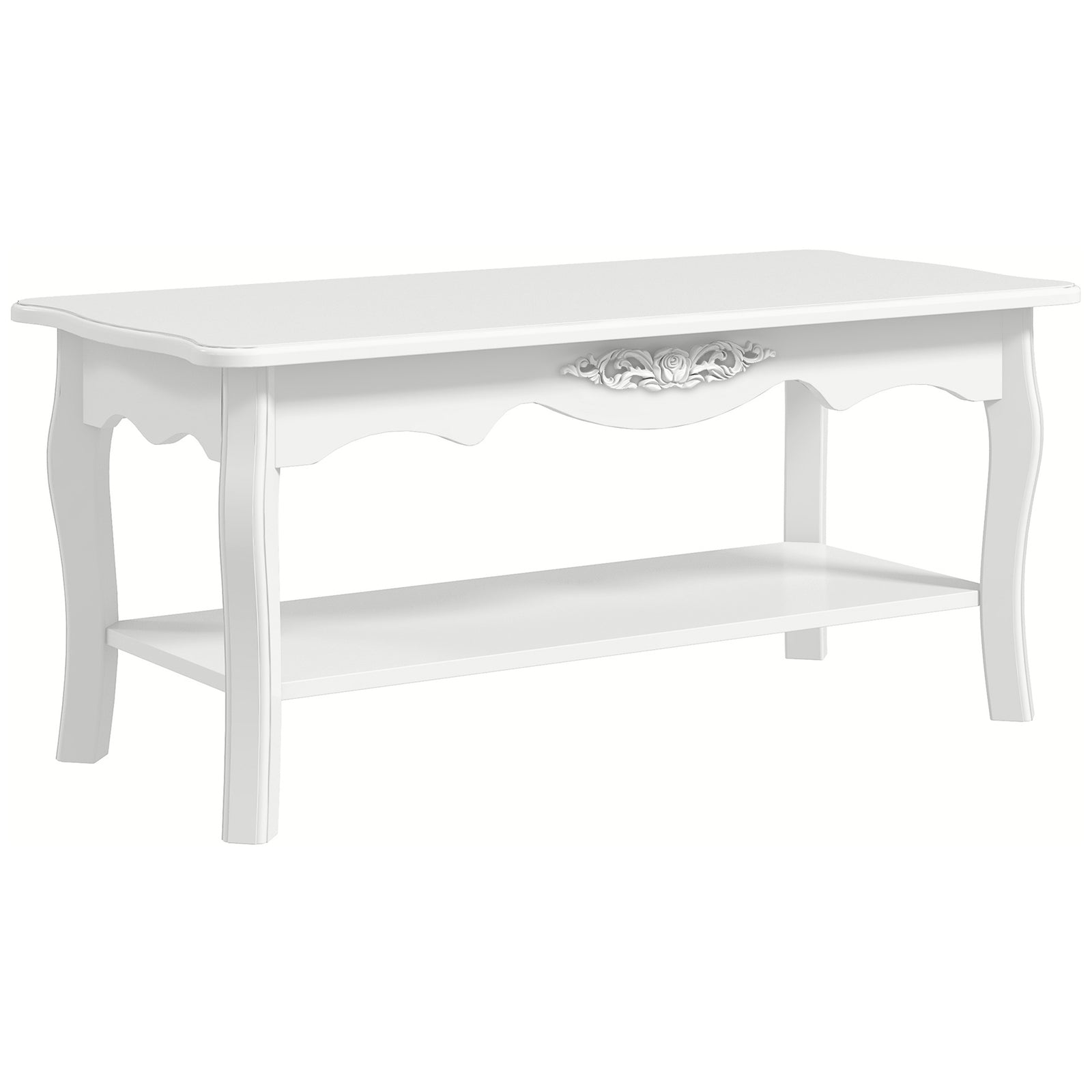 Wooden Coffee Table, White Shelf, Storage
