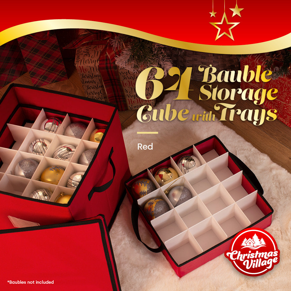 Collapsible 64 Christmas Bauble Storage Bag | One Size | Red