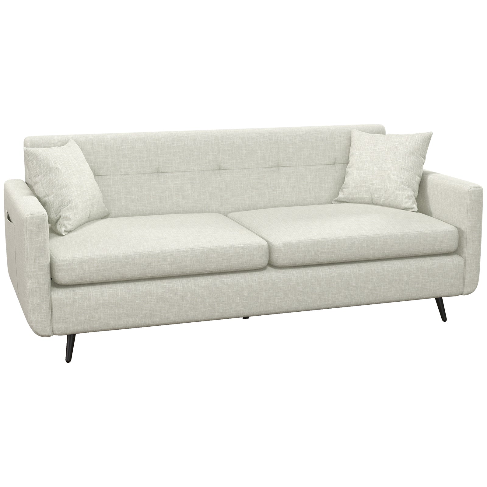 2 Seater Sofa 165cm Fabric Couch With Wood Legs And Pockets | One Size | Beige
