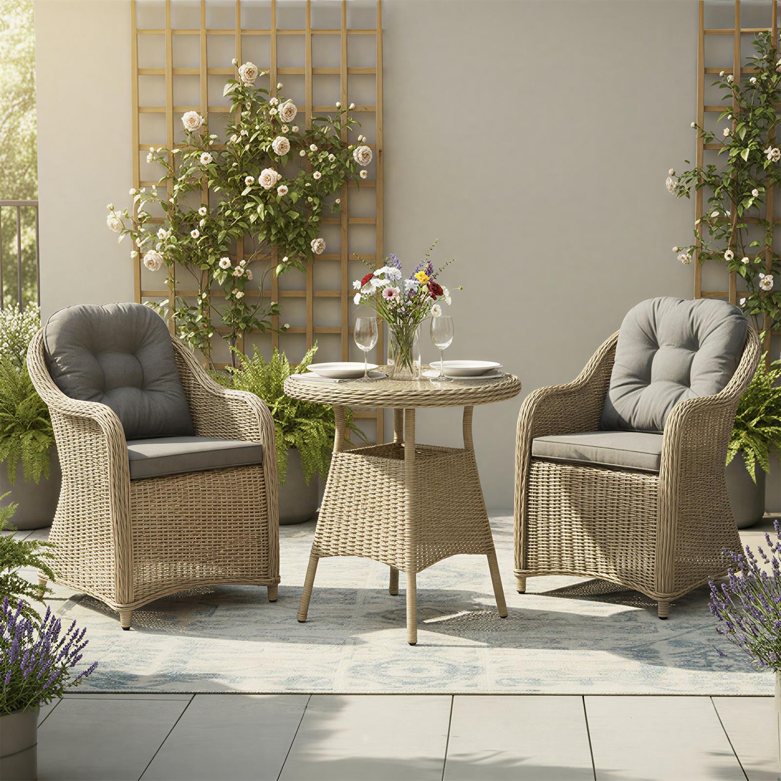 Sicilia Rattan 2 Seat Bistro Set | 2 Seat | Sandy Oak