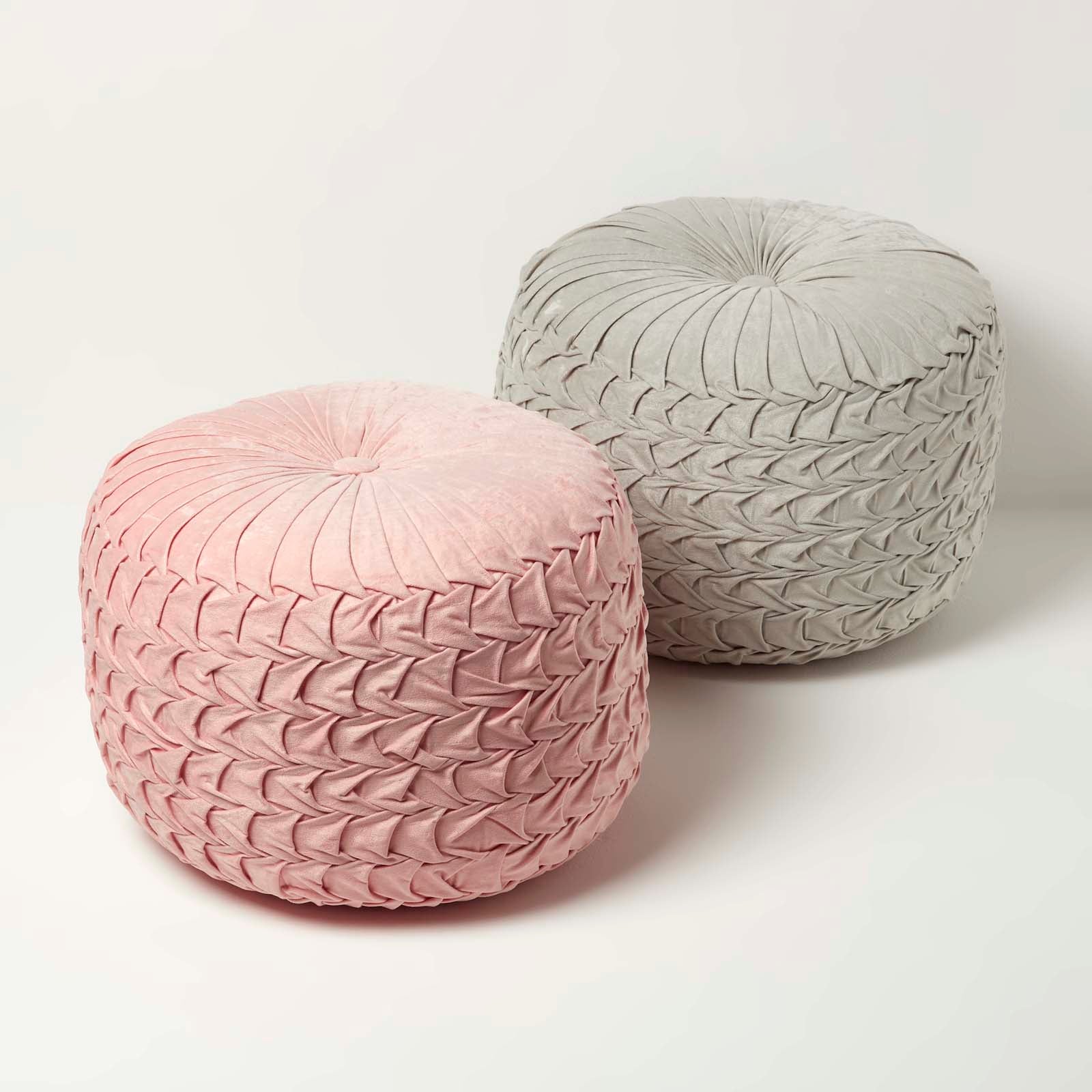Grace Pleated Velvet Pouffe | 50cm x 35cm | Pink