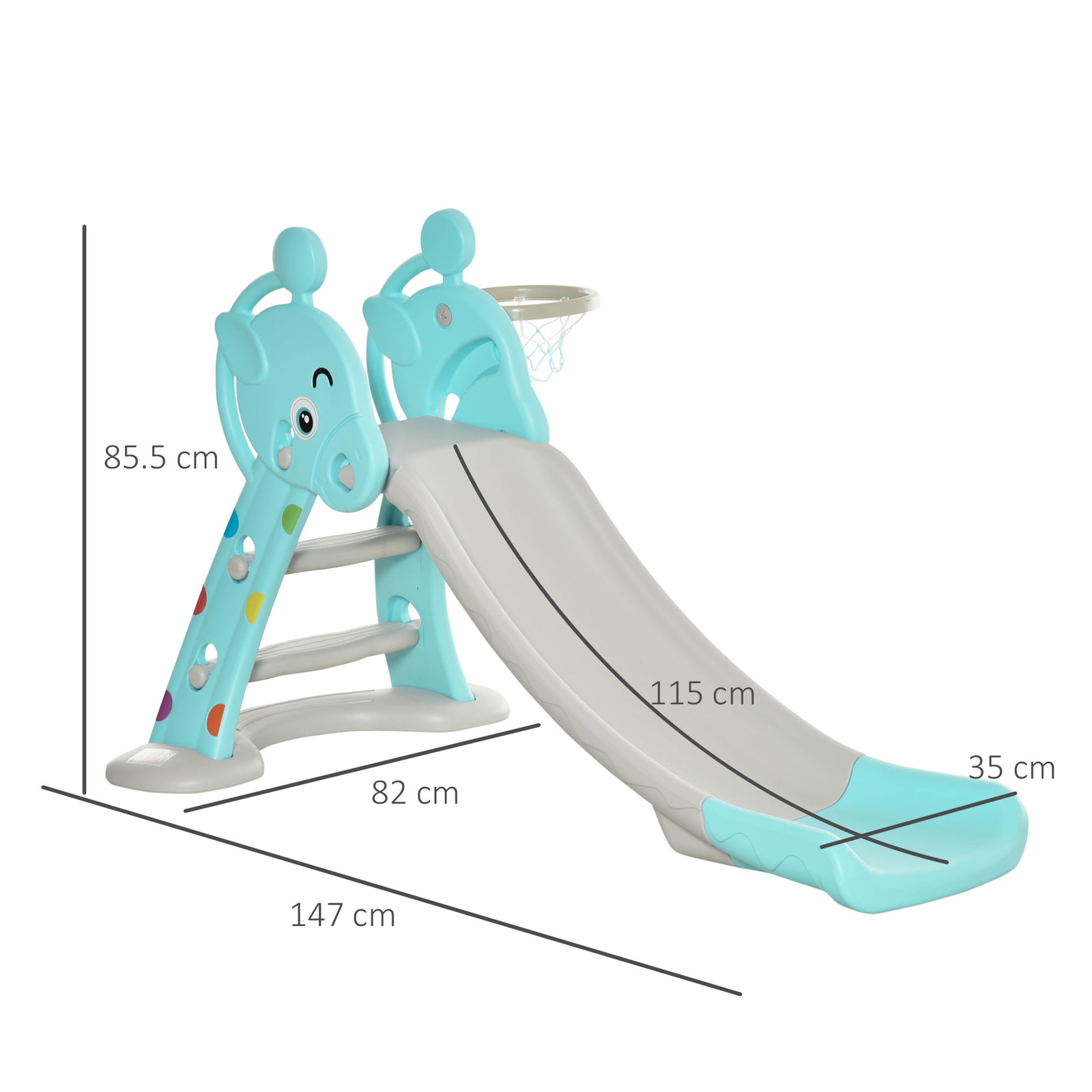 2 In 1 Kids Slide With Basketball Hoop 18 Months -4 Years Old Deer Blue