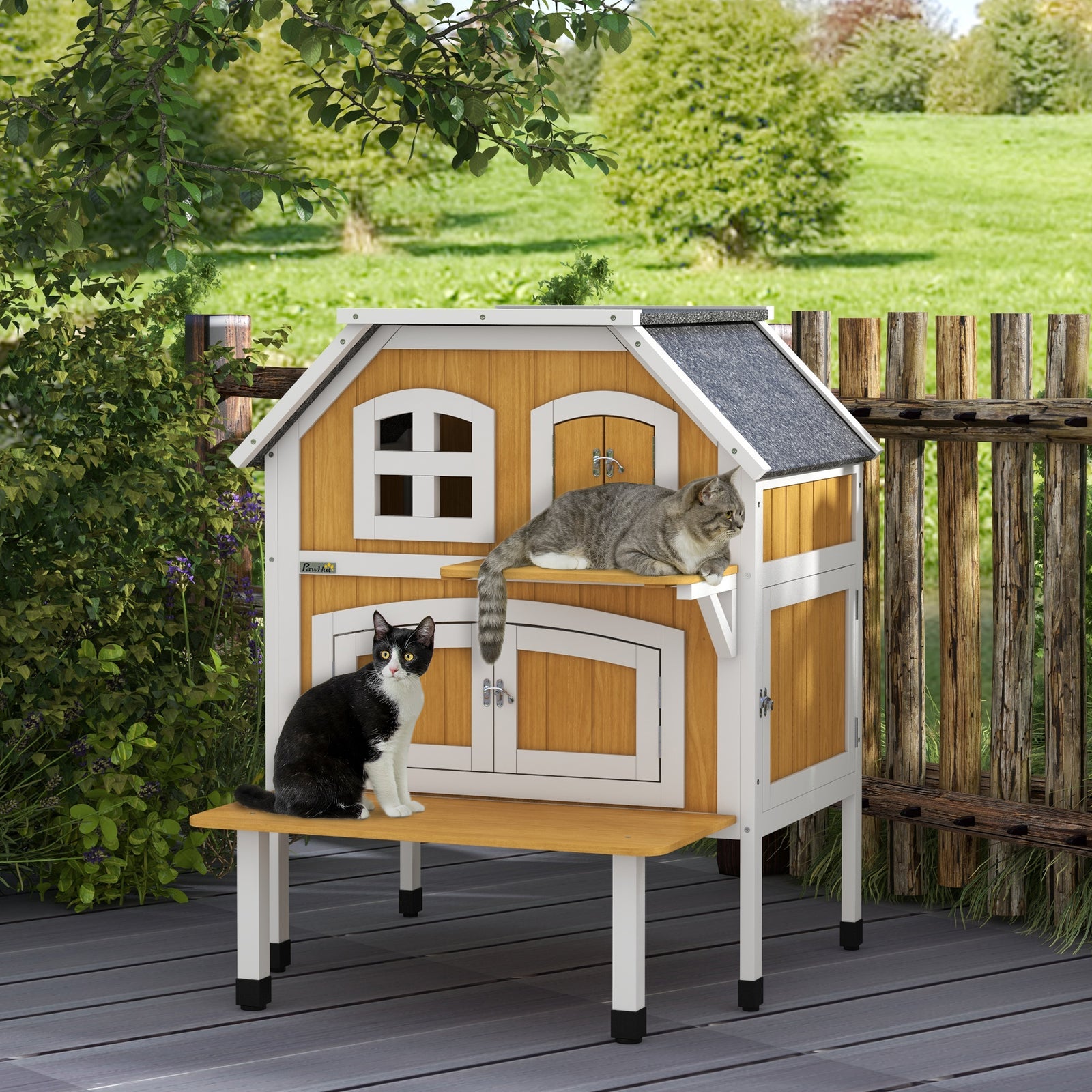 Outdoor Cat House Cat Shelter W/ Openable Asphalt Roof, Escape Doors