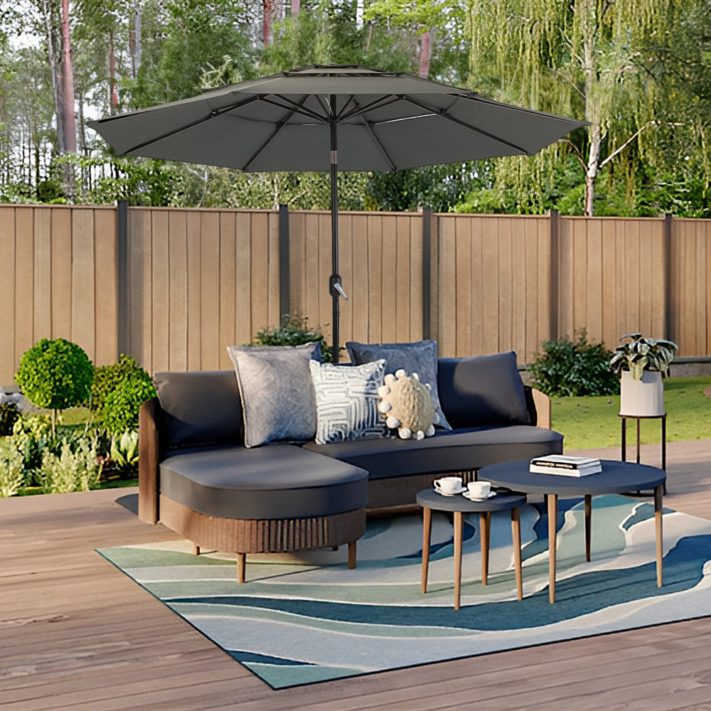 Outdoor 3-tier Umbrella With Crank And Tilt Without Base | One Size | Dark Grey
