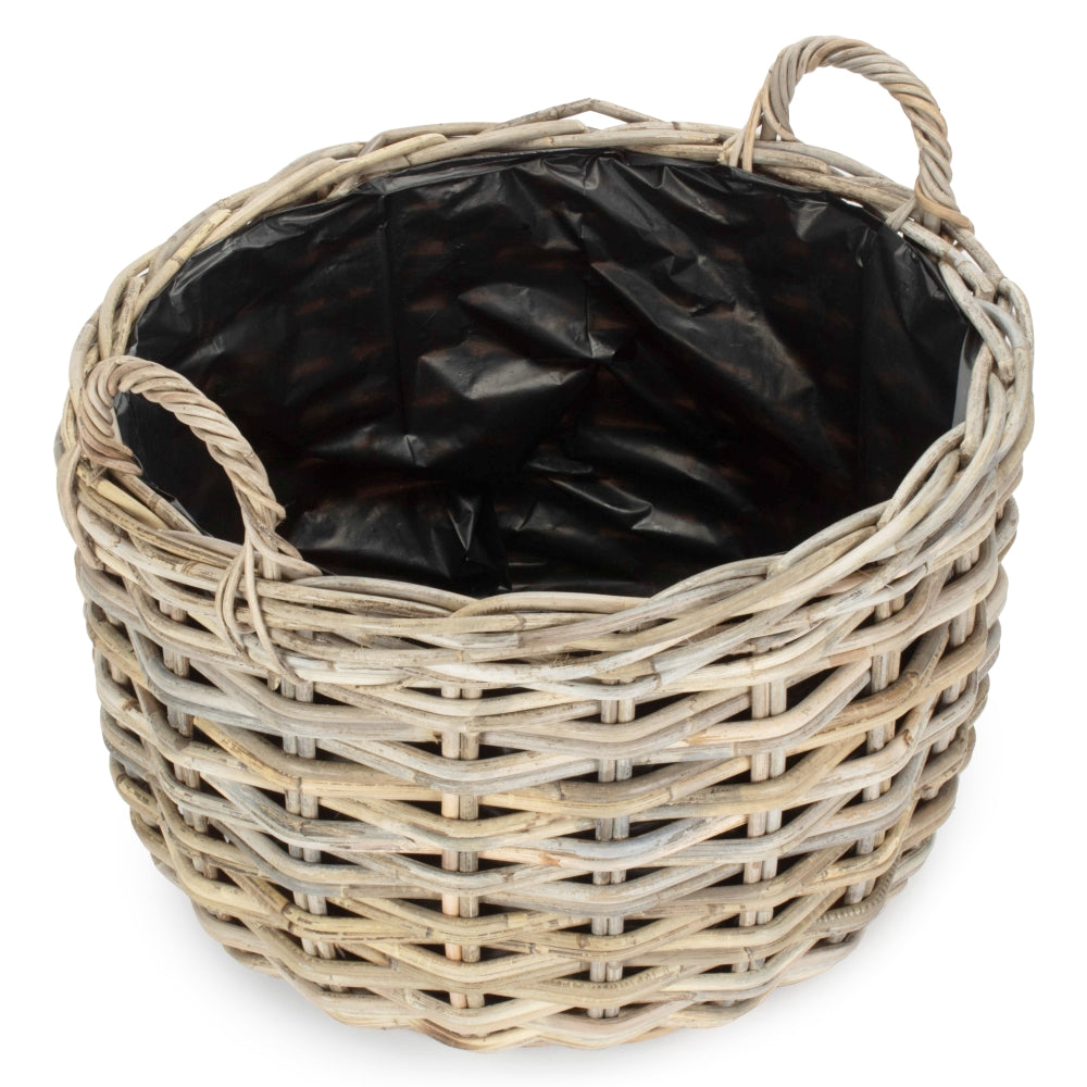 Curved Base Rattan Planter With Plastic Lining | Large | Natural