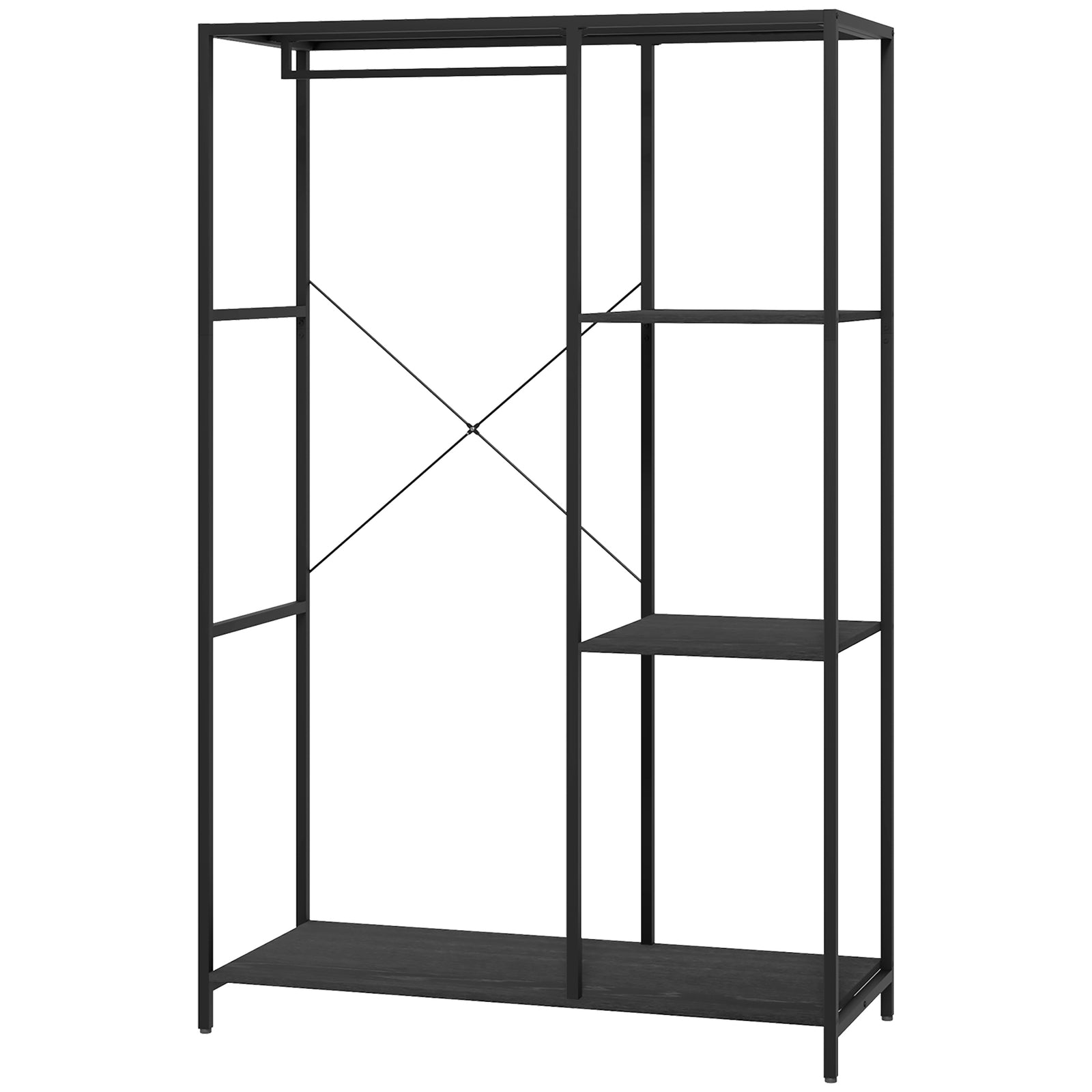 Coat Rack Stand With Hanging Rail And Storage Shelves