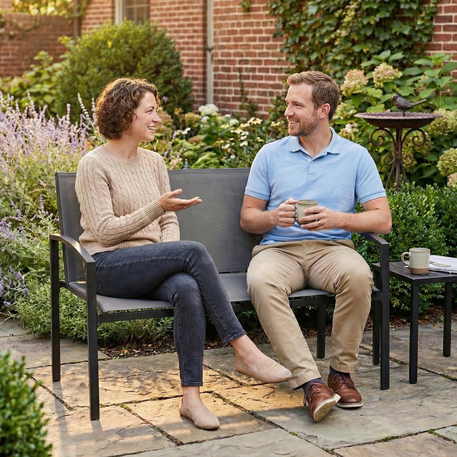 Outsunny 2 Seater Metal Garden Bench, Park Patio Seat, Grey