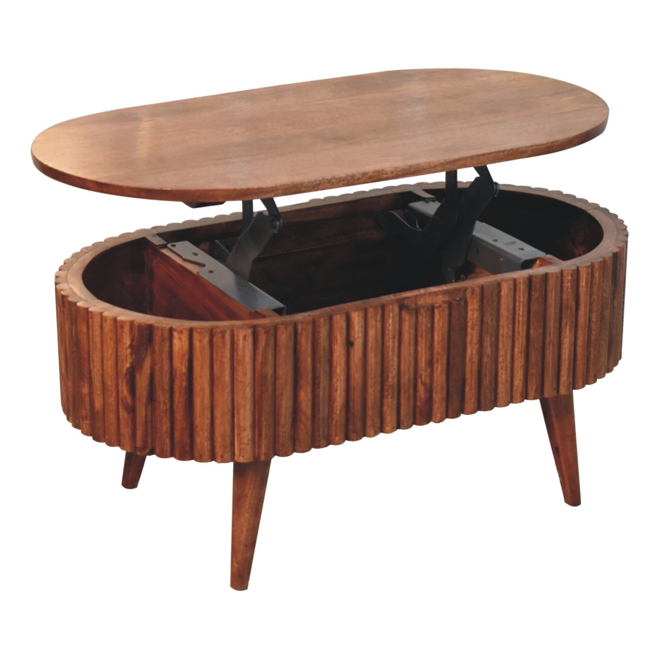 Solid Wood Honey Caramel Mokka Coffee Table, Lift-top Concealed Storage, Dark Brown