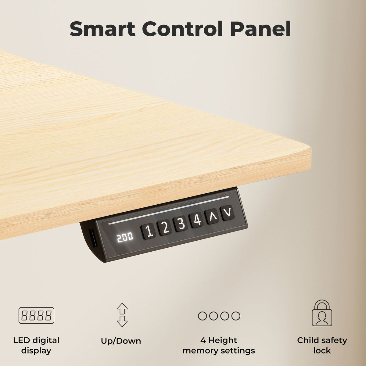 Electric Standing Desk Height Adjustable With Memory Control | Natural