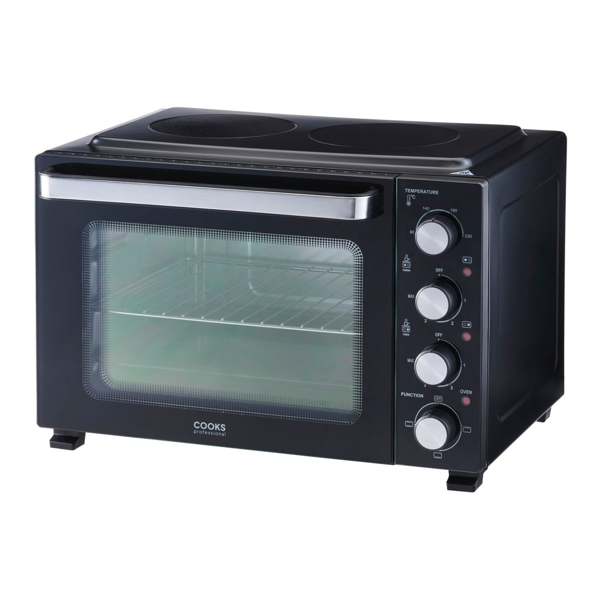 Cooks Professional 34l Mini Oven With 2 Ceramic Hobs - Countertop Cooker