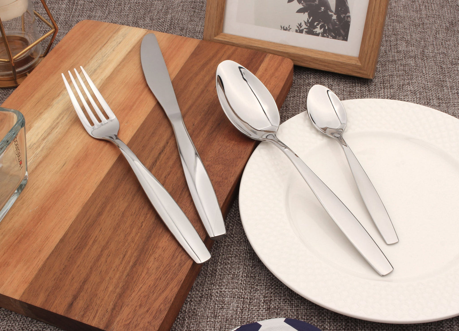 Cutlery Set Stainless Steel Fork Spoon Flatware Anydate | Set of 24 | Silver