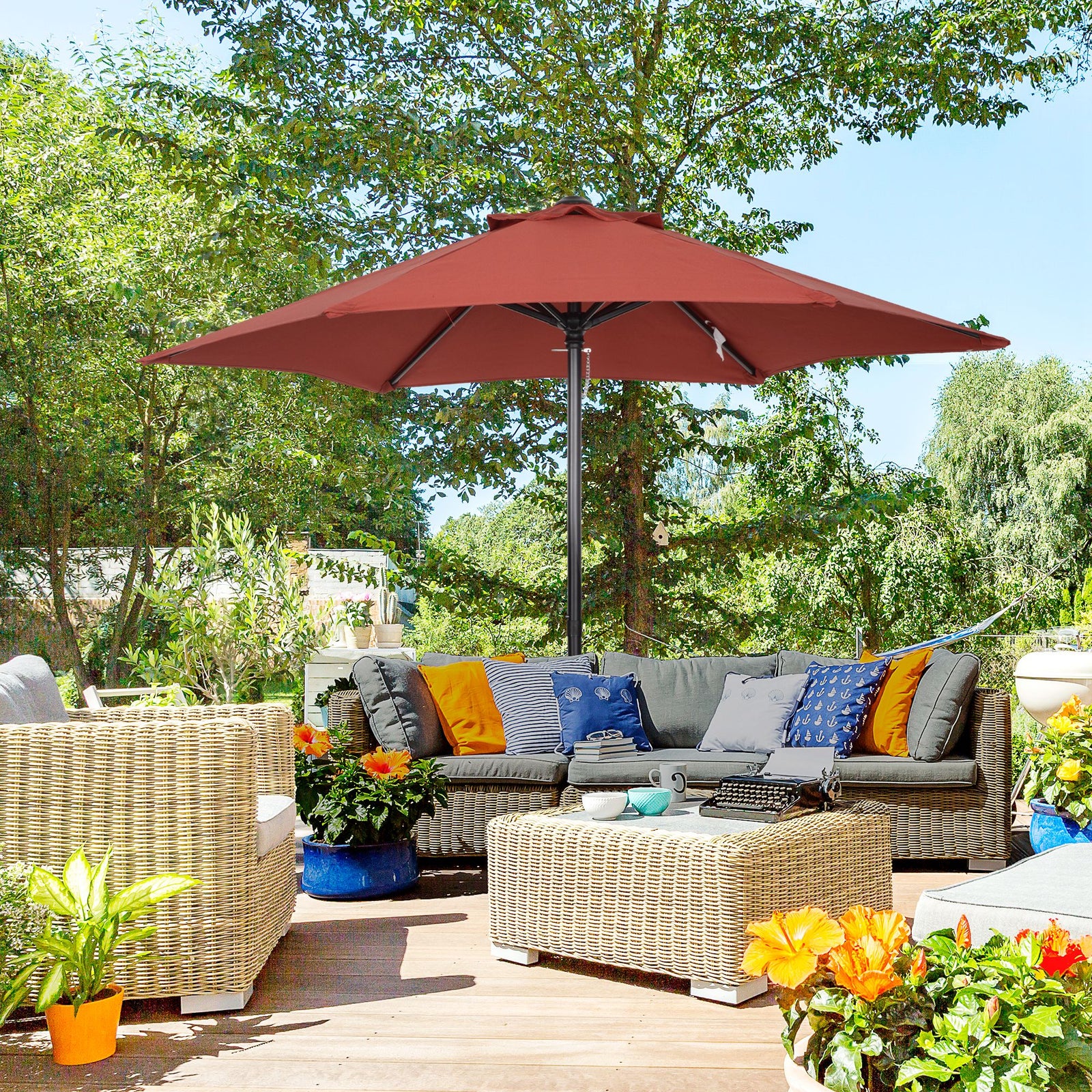 2m Parasol Patio Umbrella With 6 Ribs | Red
