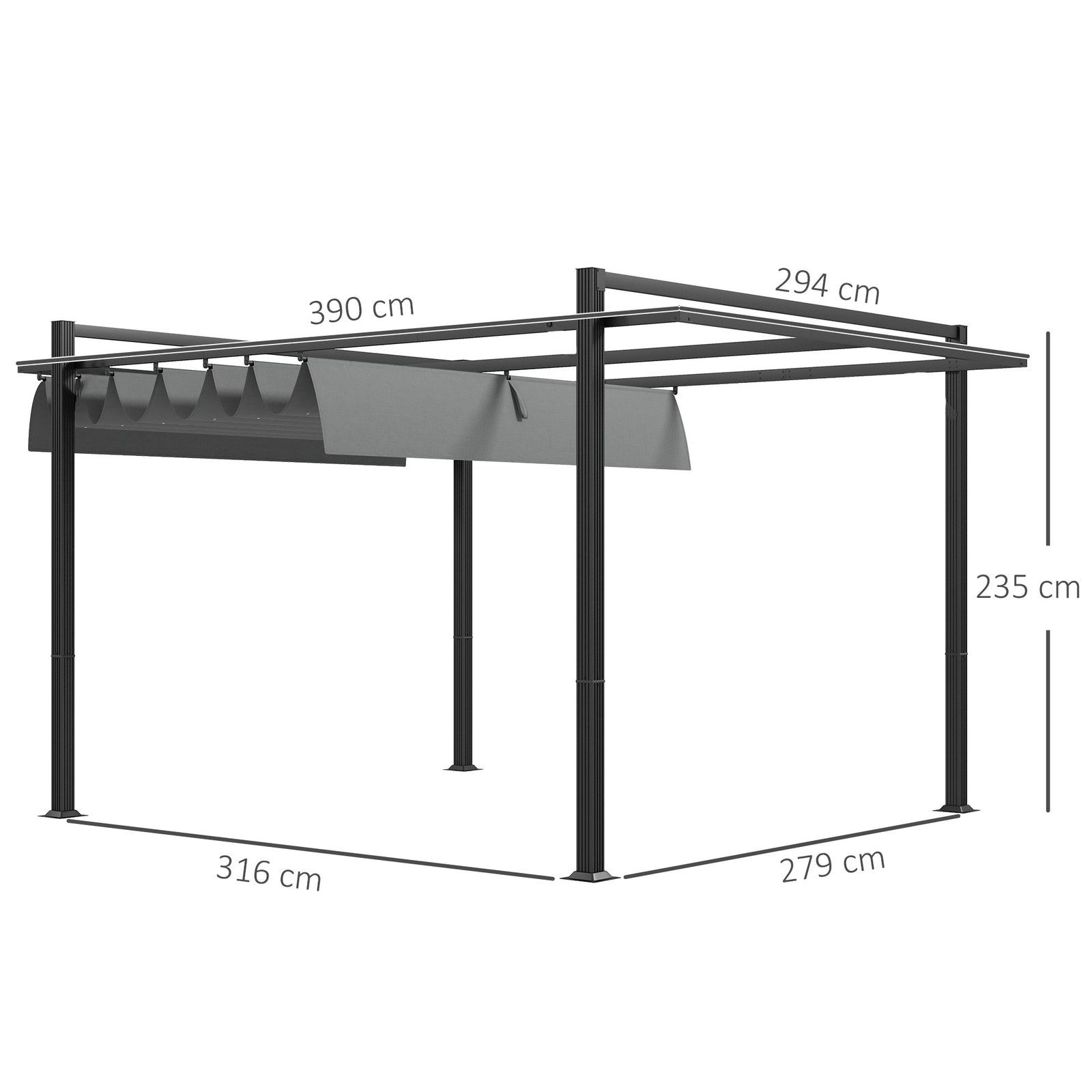 Retractable Pergola Canopy With Aluminium Frame | Large | Dark Gray