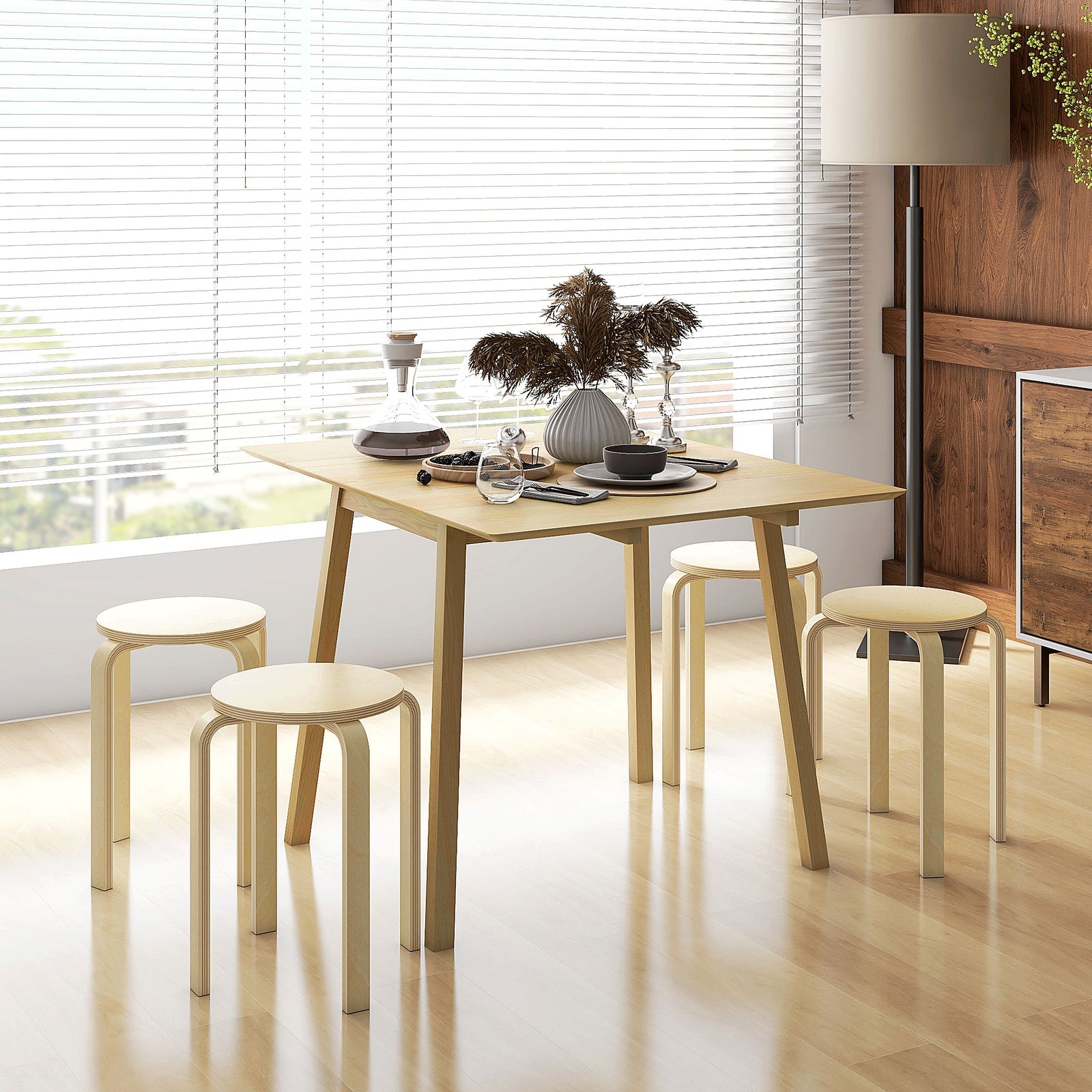 HOMCOM Stackable Stools Set Of 4, Round Backless Stools For Kitchen