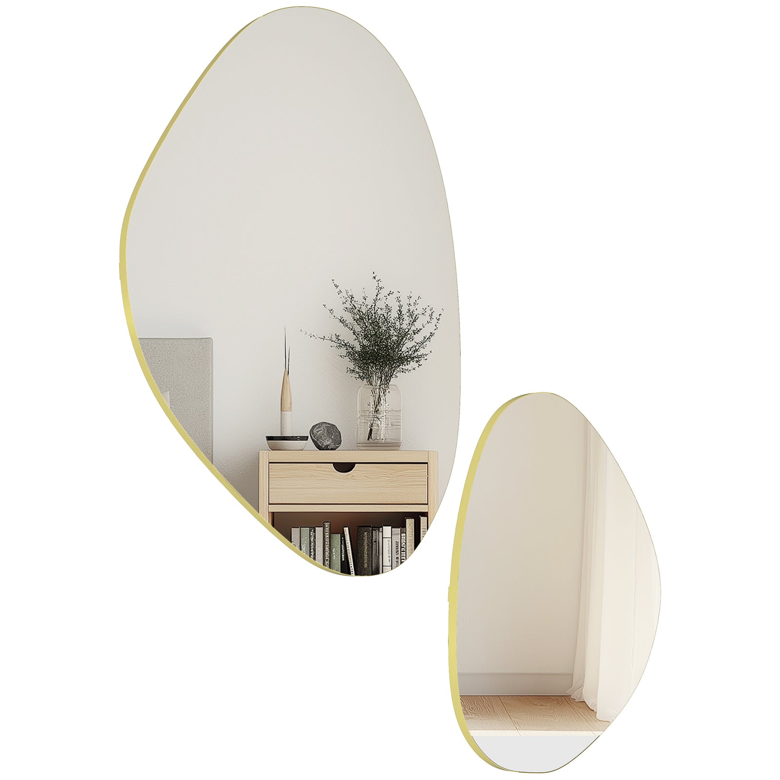 Pebble-shaped Decorative Mirror, Set Of 2 Wall Mirror | Gold