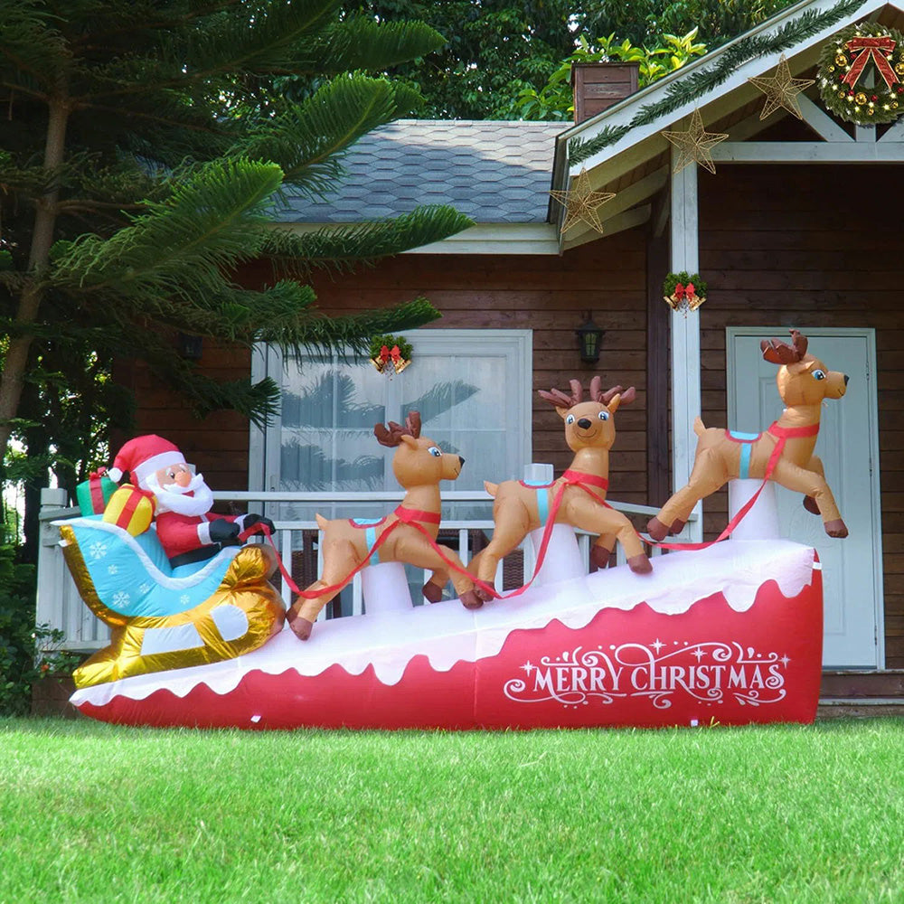 2.7m W Christmas Inflatable Santa Sleigh & Reindeer Outdoor Decorations With Led Lights