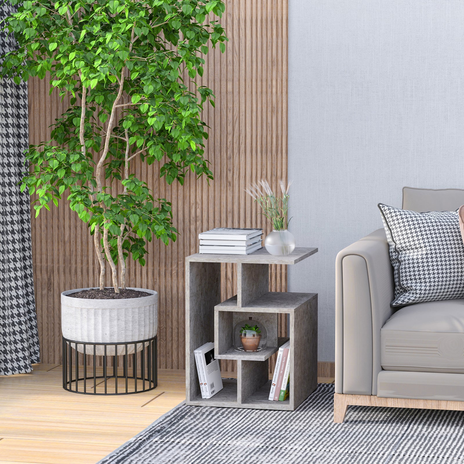 3-tier Side End Table Open Shelves Storage Coffee Book | Gray