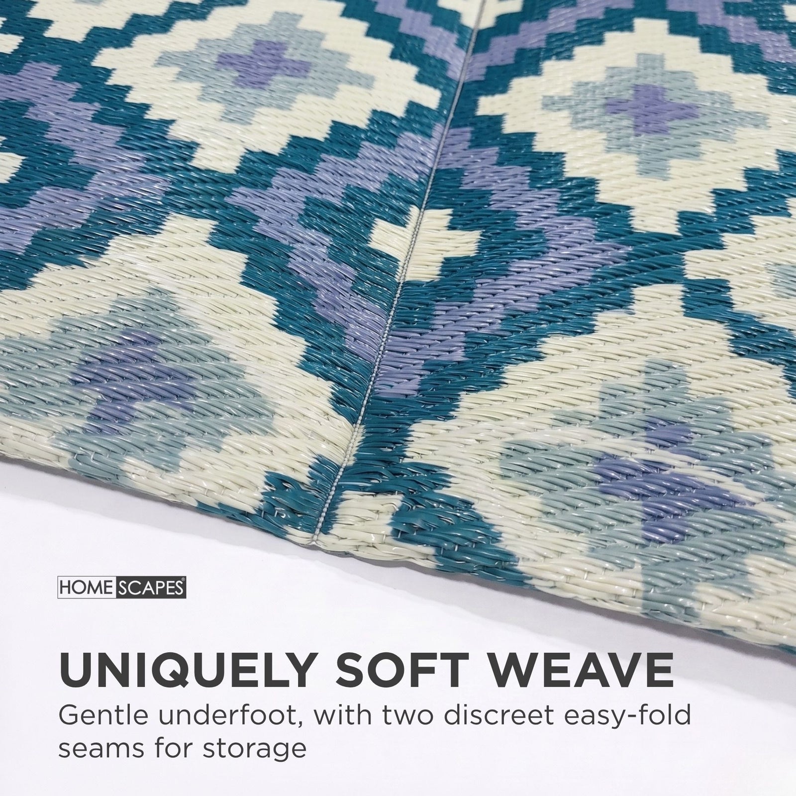 Luxury Outdoor Rug Waterproof Reversible For Garden Patio 100% Recycled, Blue Mia Aztec | 180cm x 270cm | Blue