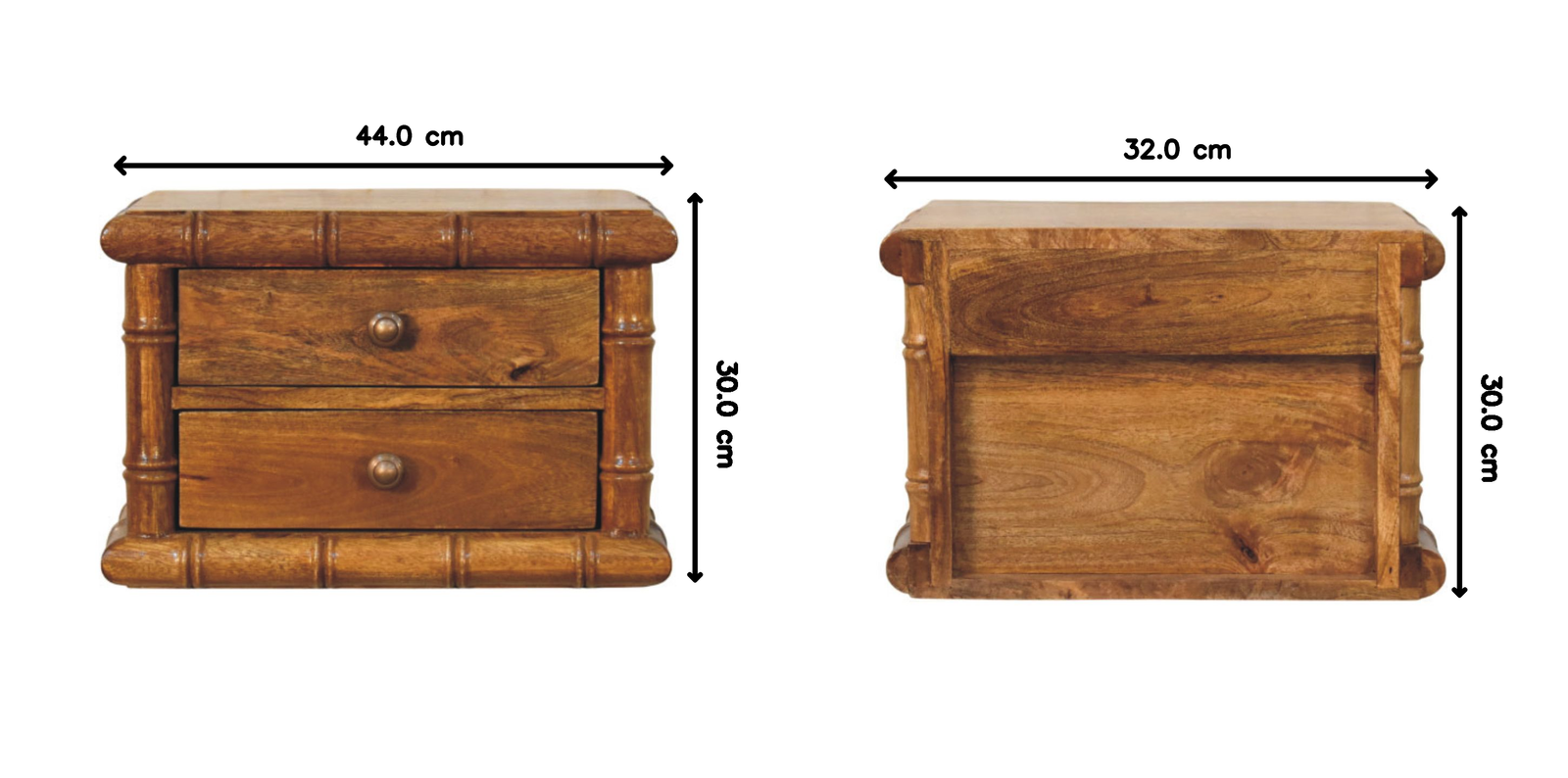 Bamboo Bedside In Amber Oak Finish, 2 Drawers, Brown