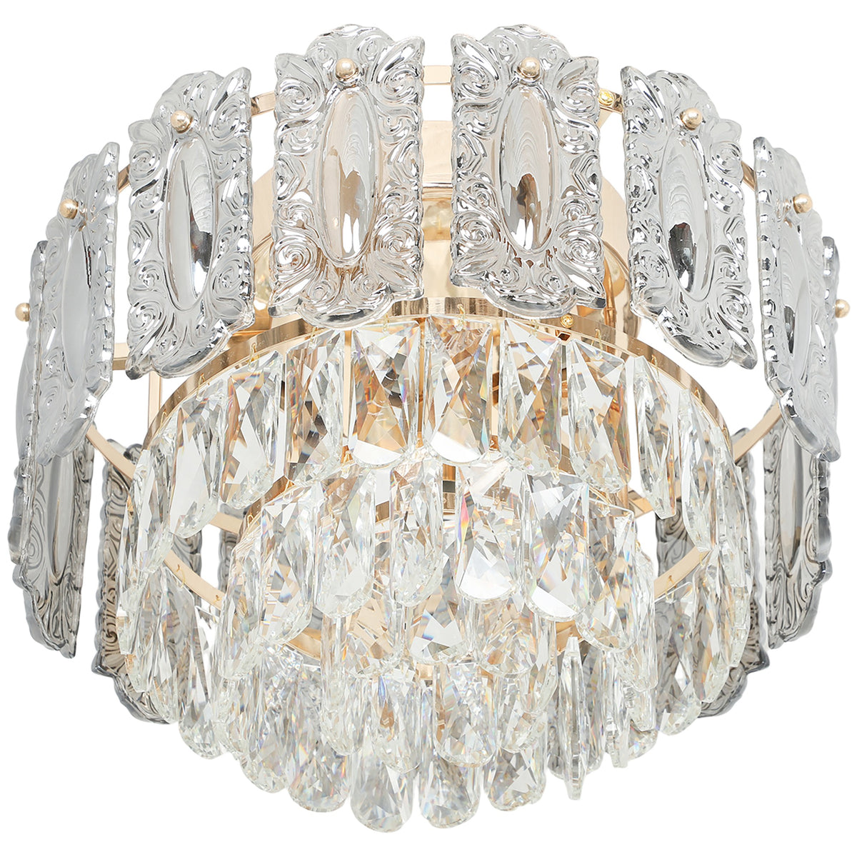 HOMCOM Vintage Ceiling Light With Dual Crystal And Smoke Glass Shade, Gold