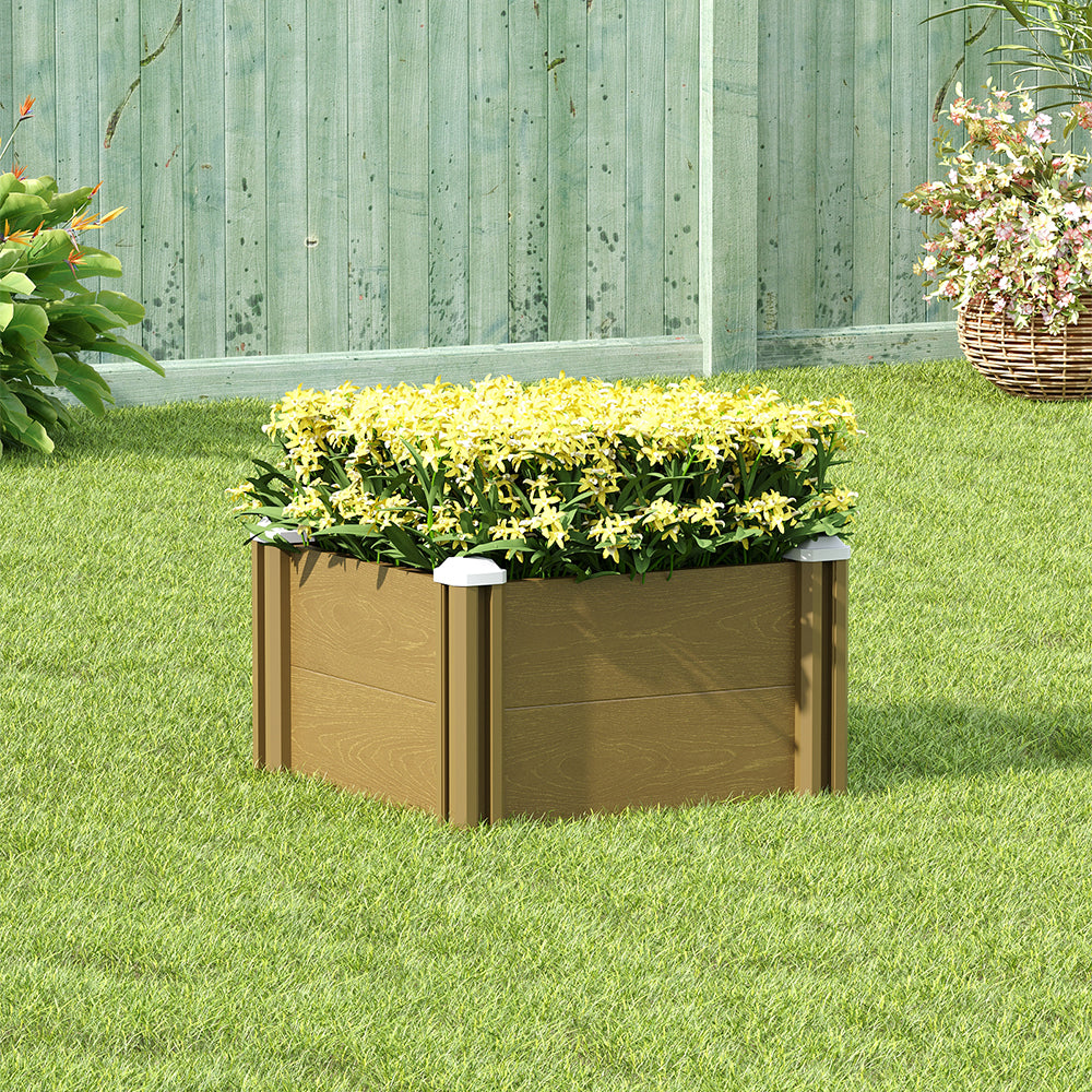 Square Raised Garden Bed Planter Box, Wood-grain Pp Plastic With Open Bottom, Outdoor Vegetable & Flower Bed