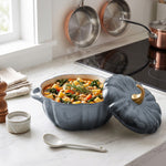 Enamelled Cast Iron Pumpkin Dutch Oven With Lid And Handles | Grey