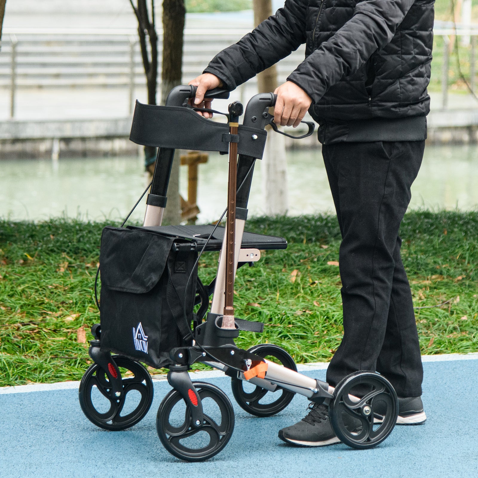 4 Wheel Rollator Walker With Seat And Bags Adjustable | One Size | Gold