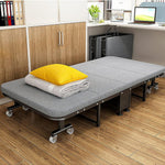 90*190cm Grey Folding Bed Steel Framed Foldable Bed With Mattress And 6 Wheels