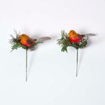 Set Of 2 Artificial Robin And Foliage Picks, 18 Cm
