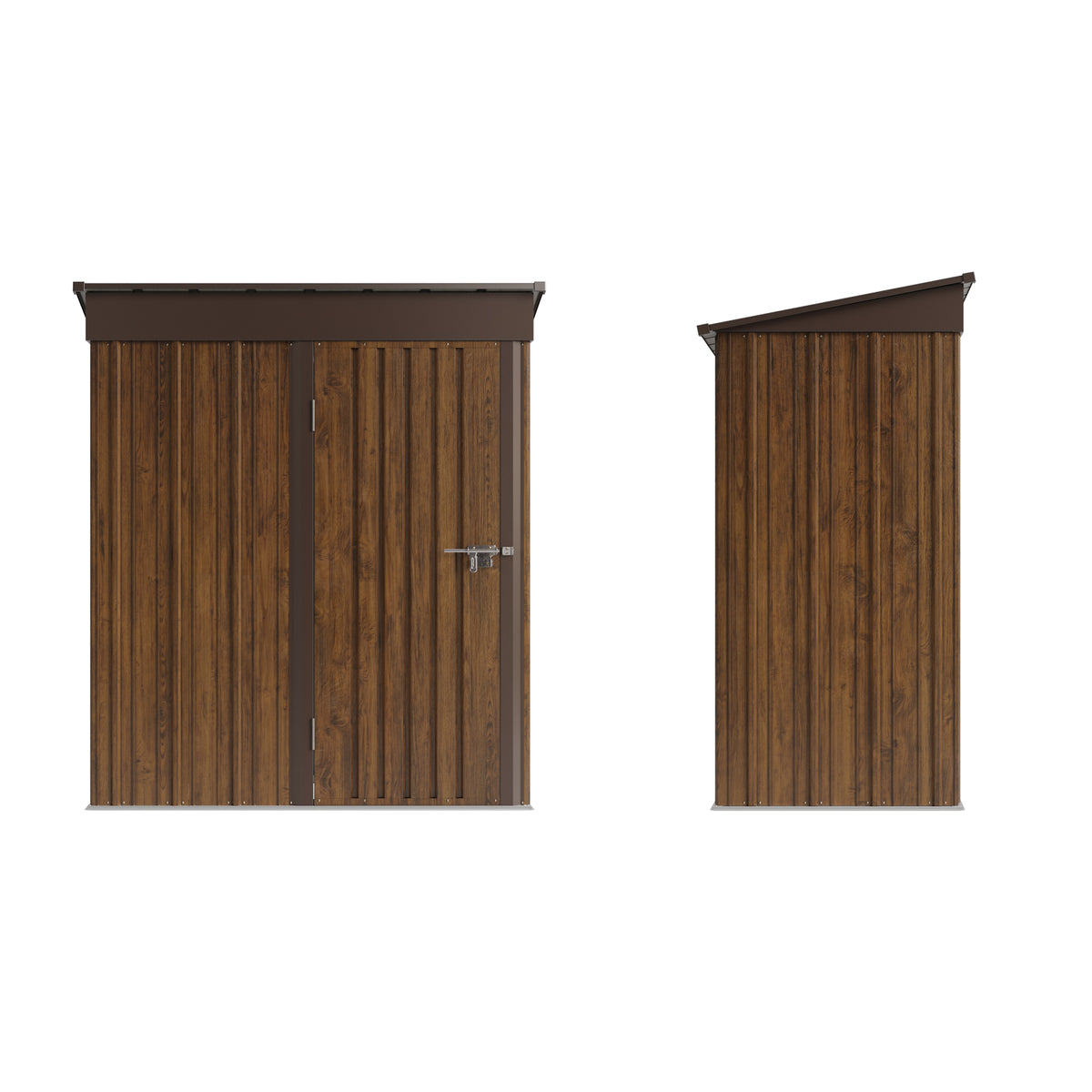 3x5 Ft Outdoor Pent Roof Metal Garden Storage Shed With 3d Brown Wood Grain Finish