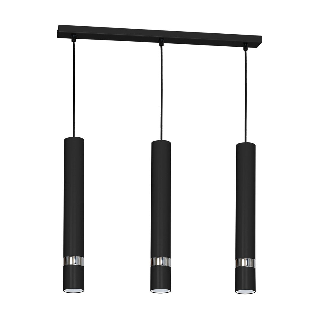 Joker Contemporary Pendant Lamp 3xgu10 Hand Made Cylindrical Style Light Finished In Matt Black With Chrome Detail