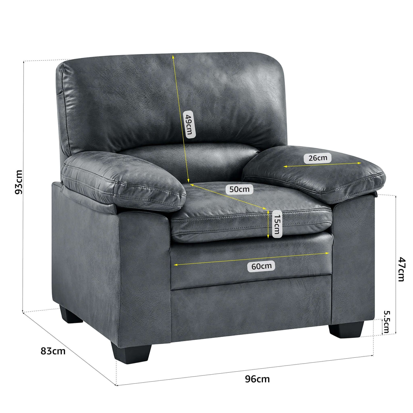 Bonded Faux Leather Armchair Sofa | Grey
