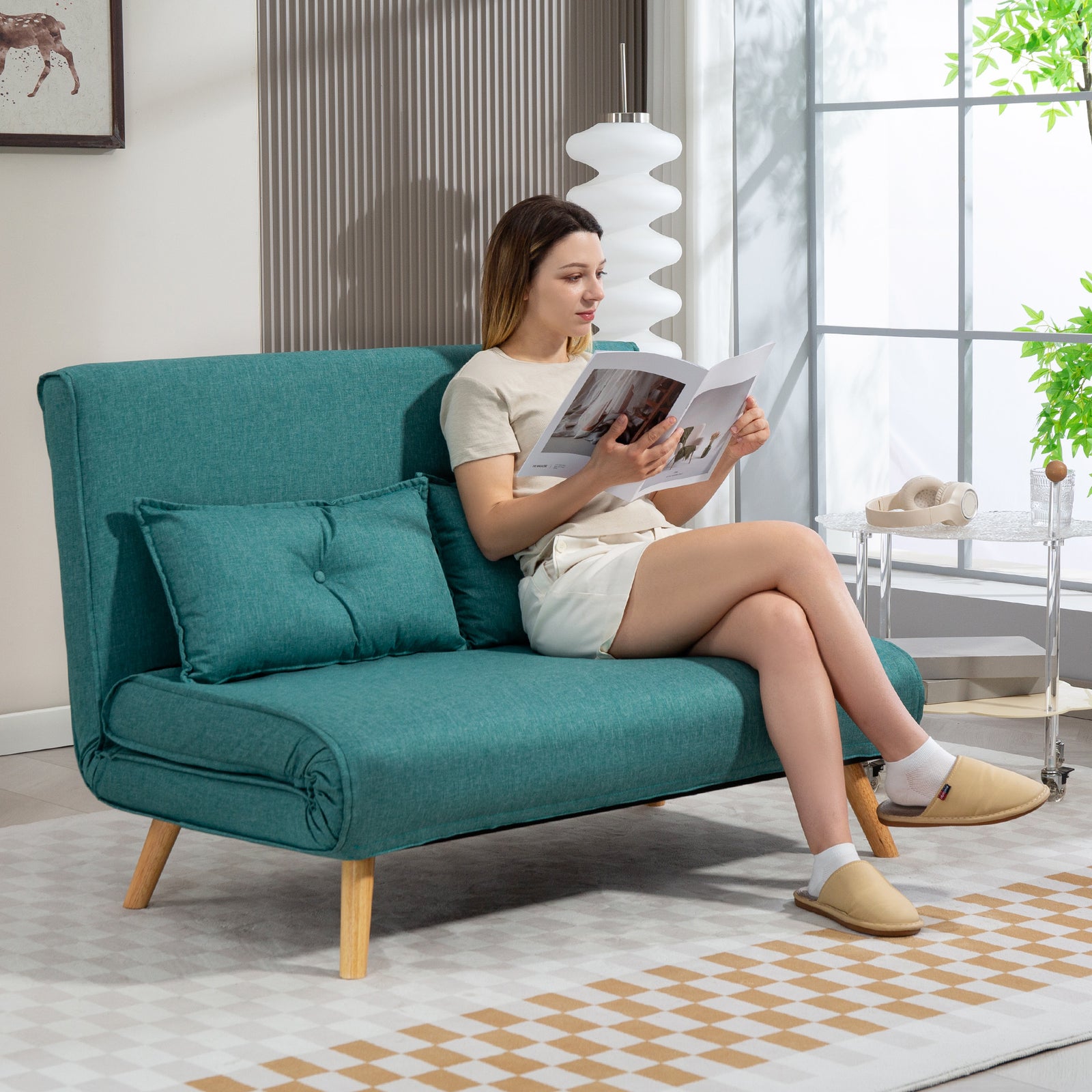 Click Clack Sofa Bed, 2 Seater Bed Settee For Living Room | Green