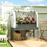 Outsunny Galvanised Raised Planter With Greenhouse Cover And Bottom Shelf