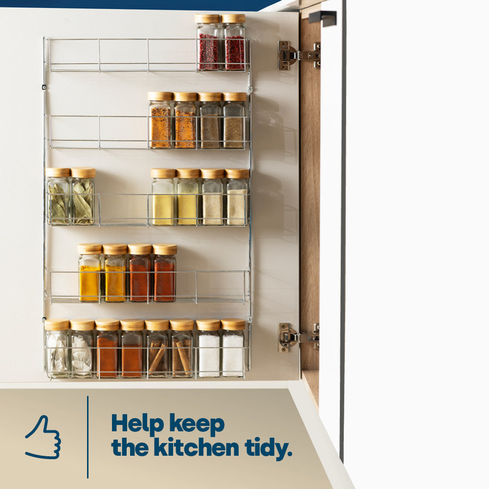Livivo 5 Tier Cupboard Door Spice Rack Chrome Wall Mounted Kitchen Organiser