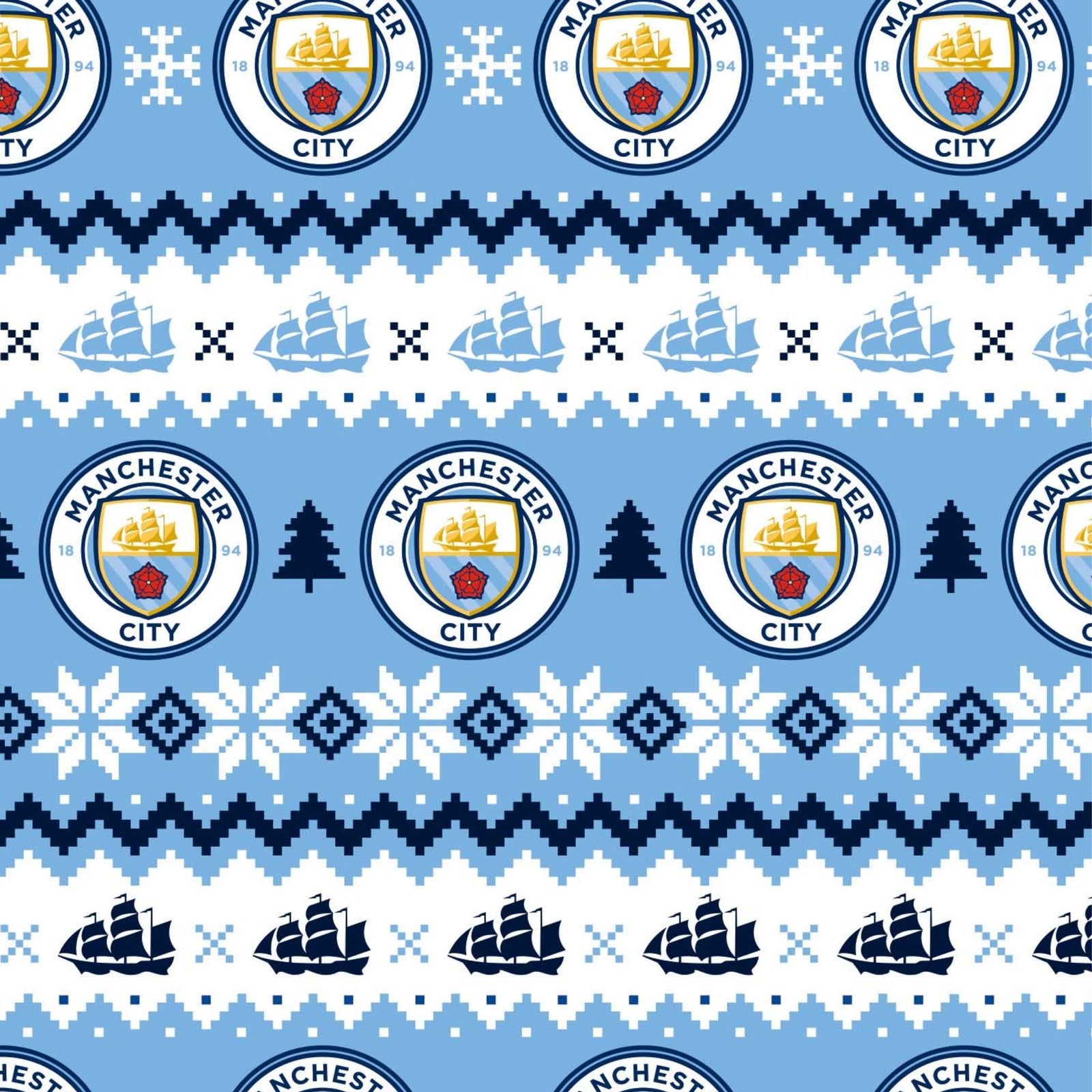 Manchester City FC Christmas Gift Wrap, 2 Sheet 2 Tag, Official Product