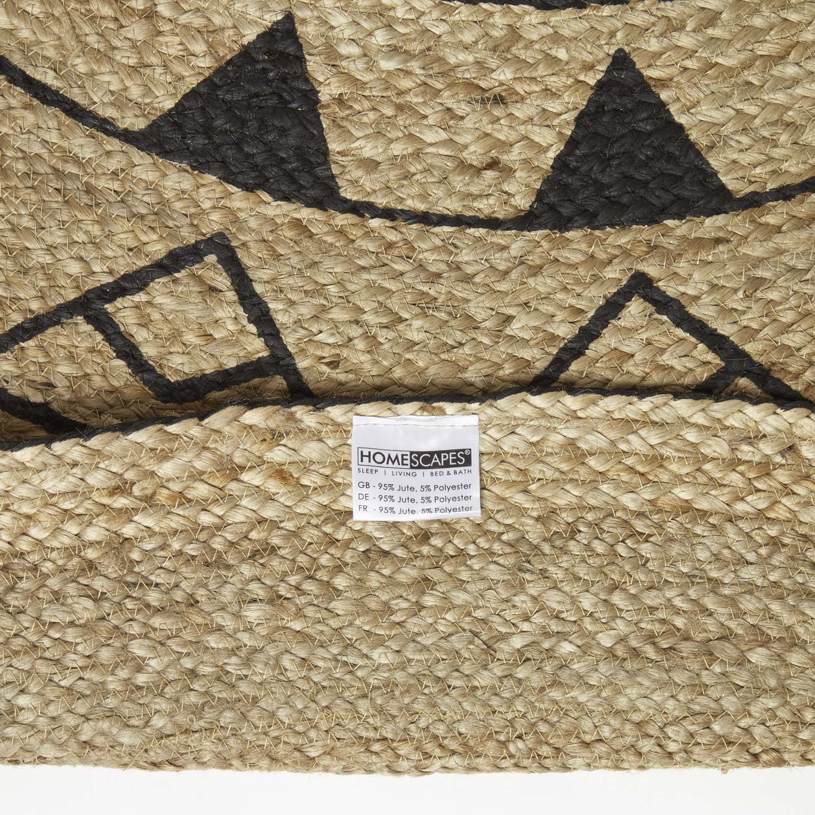 Natural & Black Mandala Braided Jute Rug Round | 90cm | Black