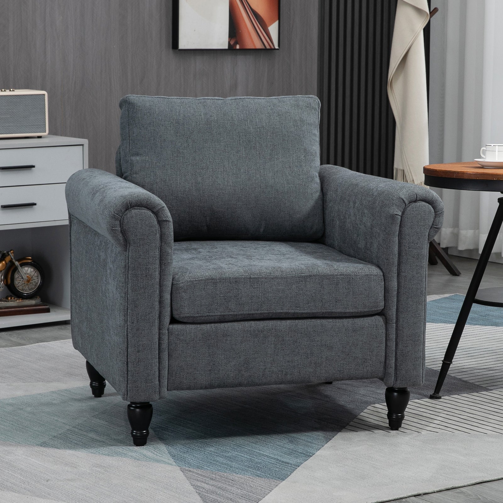 Vintage Armchair Fabric Accent Chair With Wood Legs | One Size | Gray