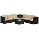 8pcs Patio Rattan Sofa Set Garden Furniture Side Table | Pale Brown