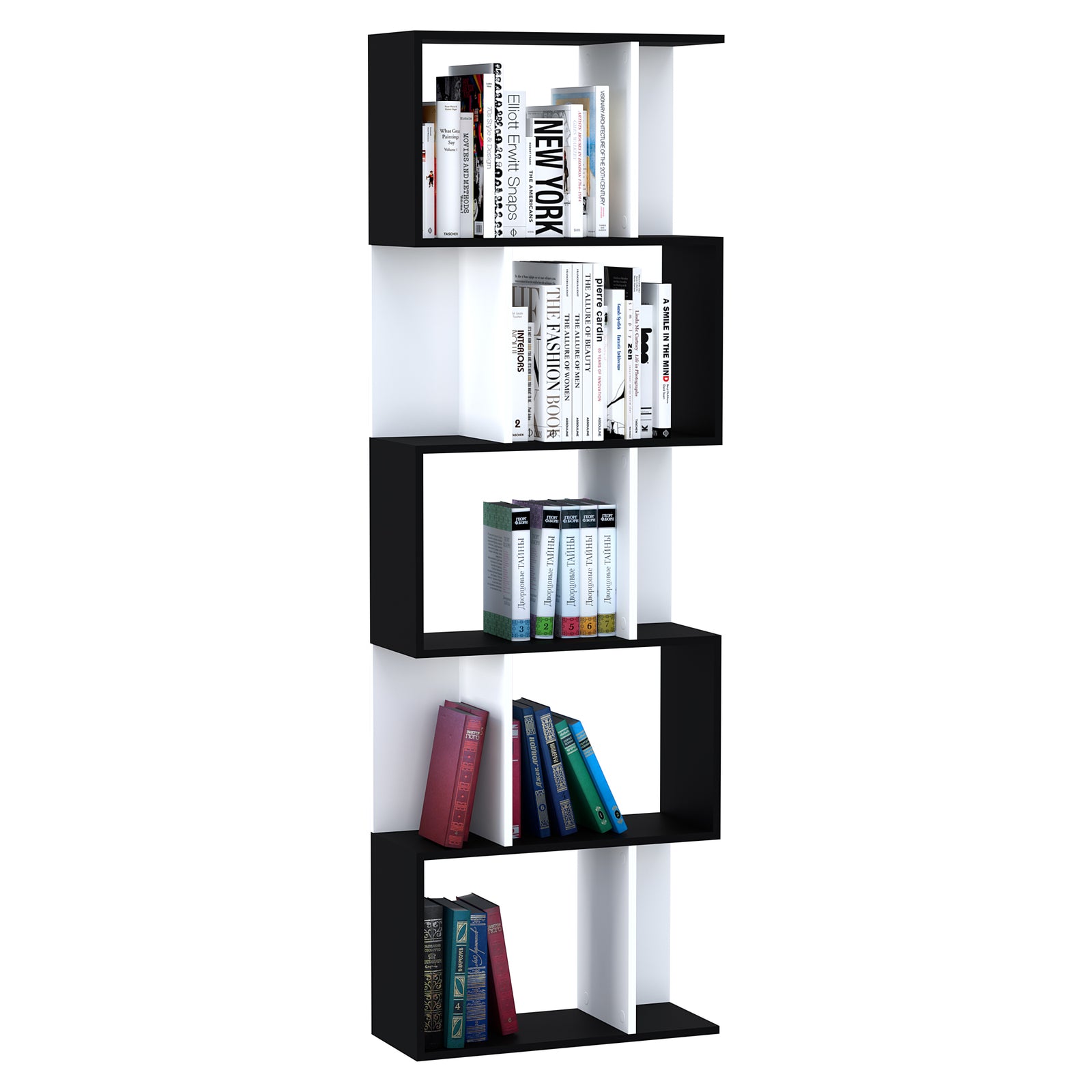 5-tier Bookcase Storage Display Shelving S Shape Design Unit | One Size | Black