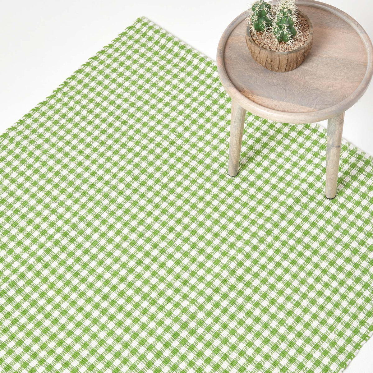 Cotton Gingham Check Rug Hand Woven | 120cm x 80cm | Green