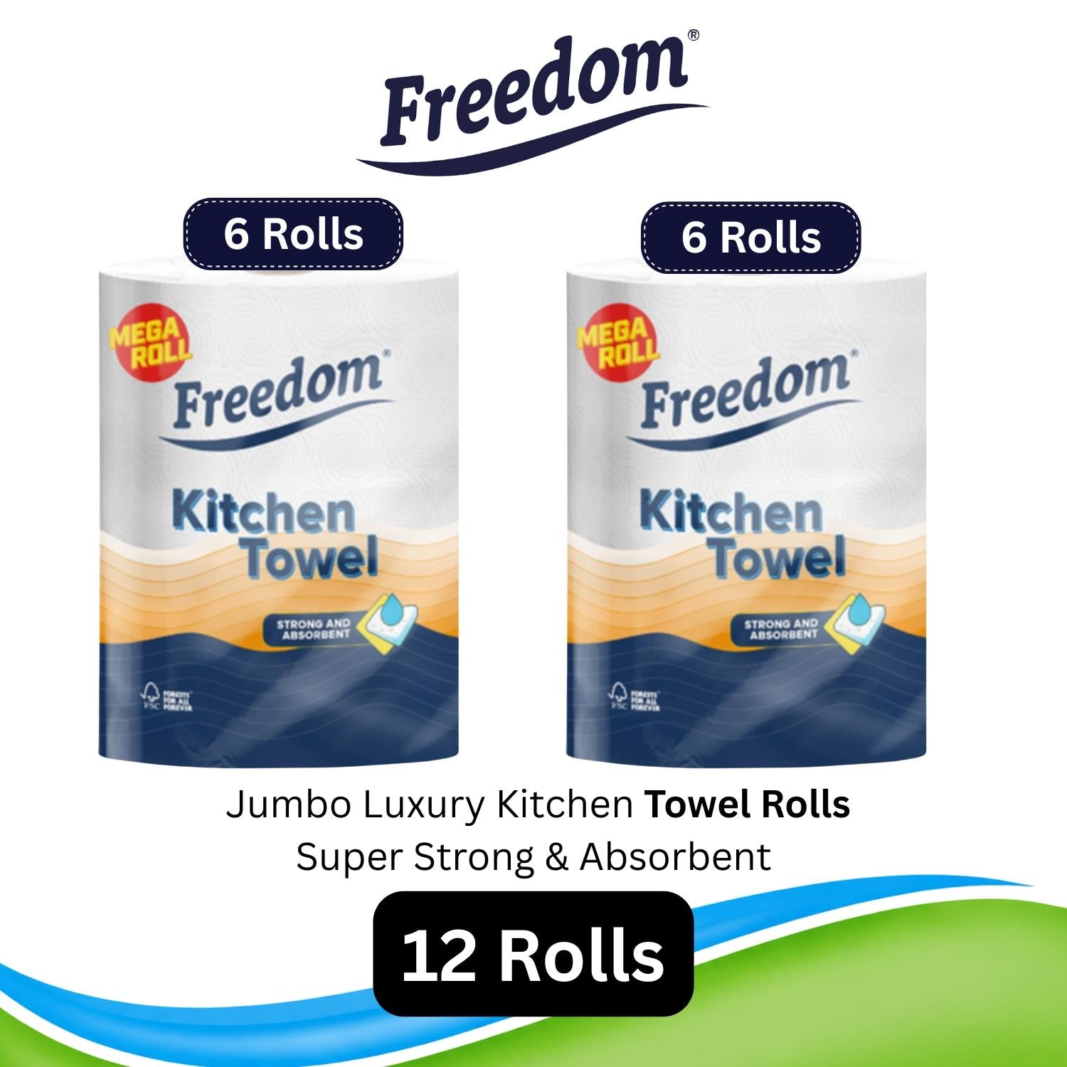Rhino Jumbo Luxury Kitchen Towel Roll Strong & Absorbent 6 Roll | Set-of-2