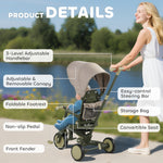 5 In 1 Foldable Kids Trike, Toddler Tricycle For 1-3 Years | Green